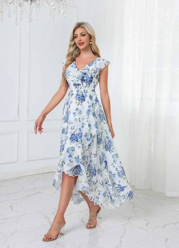 Robe Pastel Fleurie Col V Asymétrique – Image 7