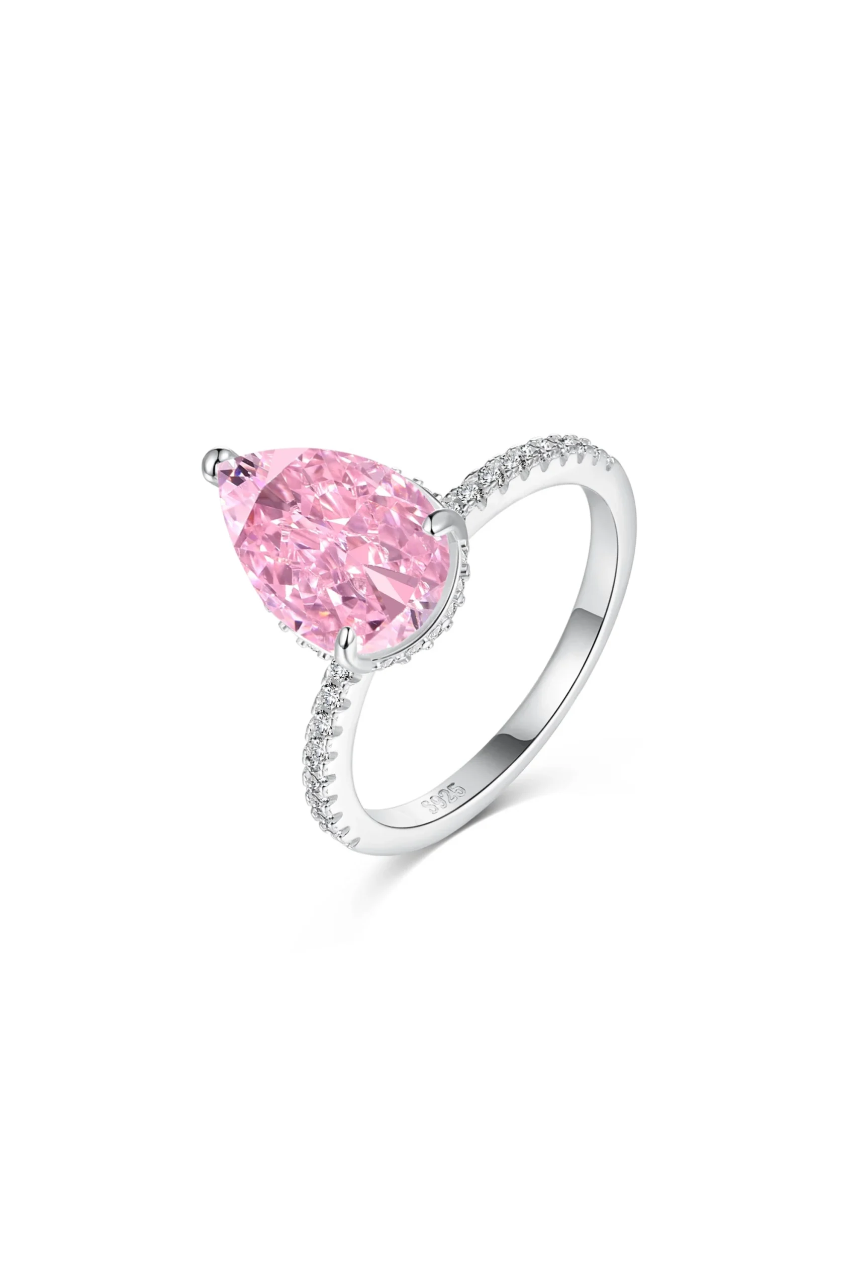 Bague en argent S925 avec zircon rose radieux et coupe poire – Image 5