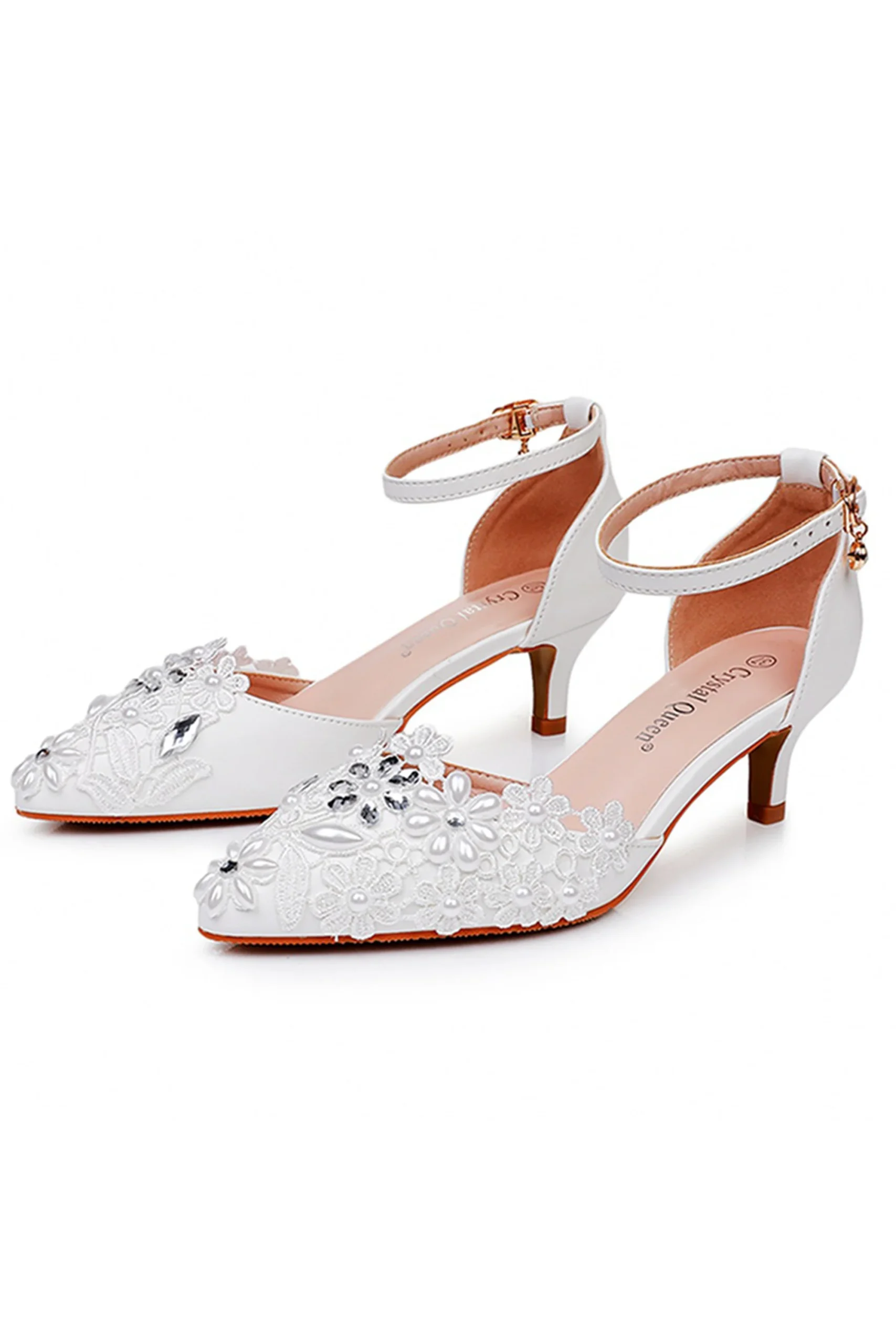 Chaussures de mariée en satin à Tailles hauts en dentelle et perles – Image 2