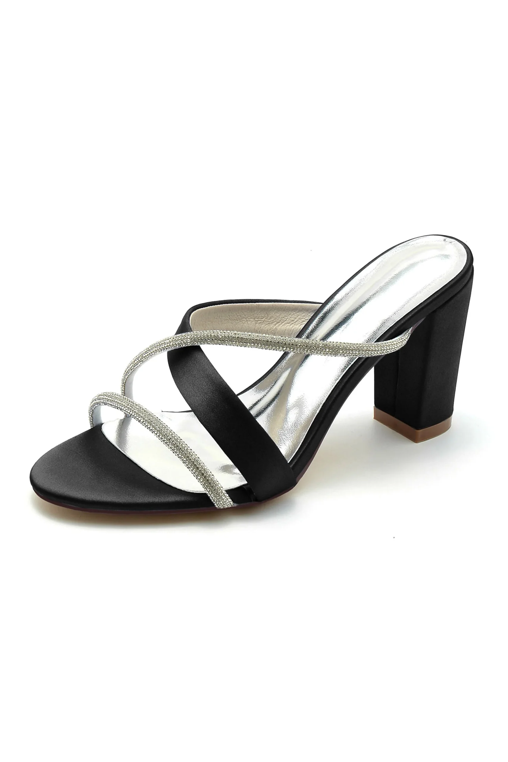 Talons épais à bout ouvert et strass simples – Image 7