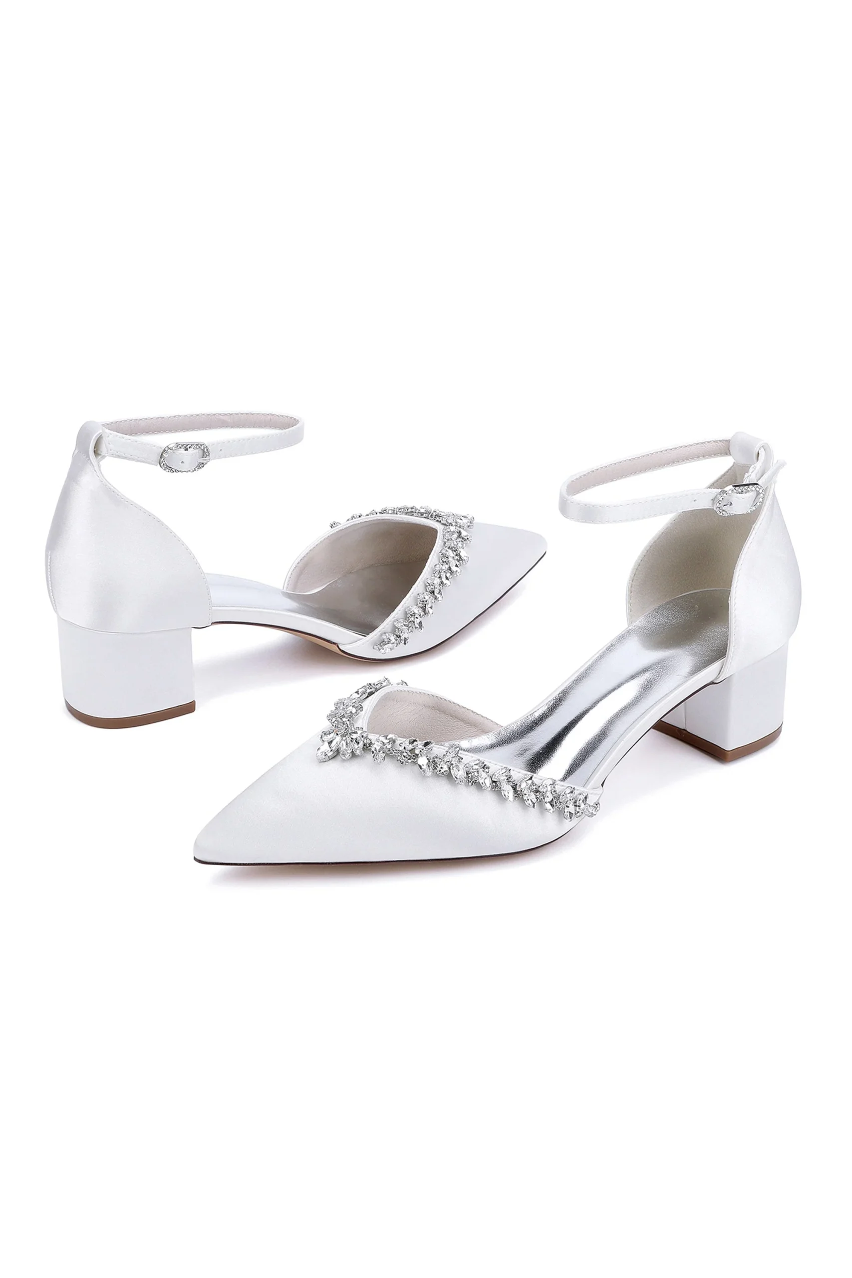 Escarpins chics à bout pointu avec cristaux et brides à boucle, talon large – Image 7