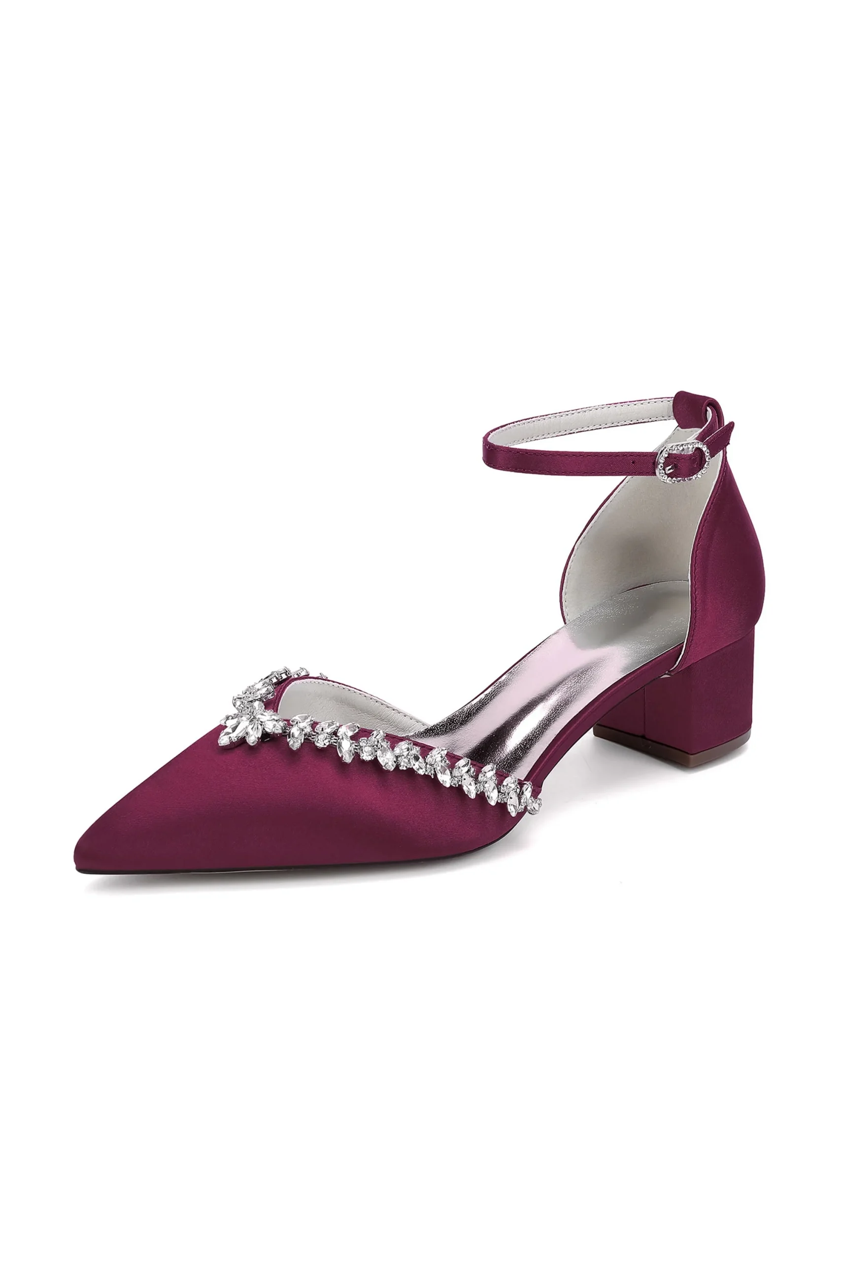 Escarpins chics à bout pointu avec cristaux et brides à boucle, talon large – Image 9