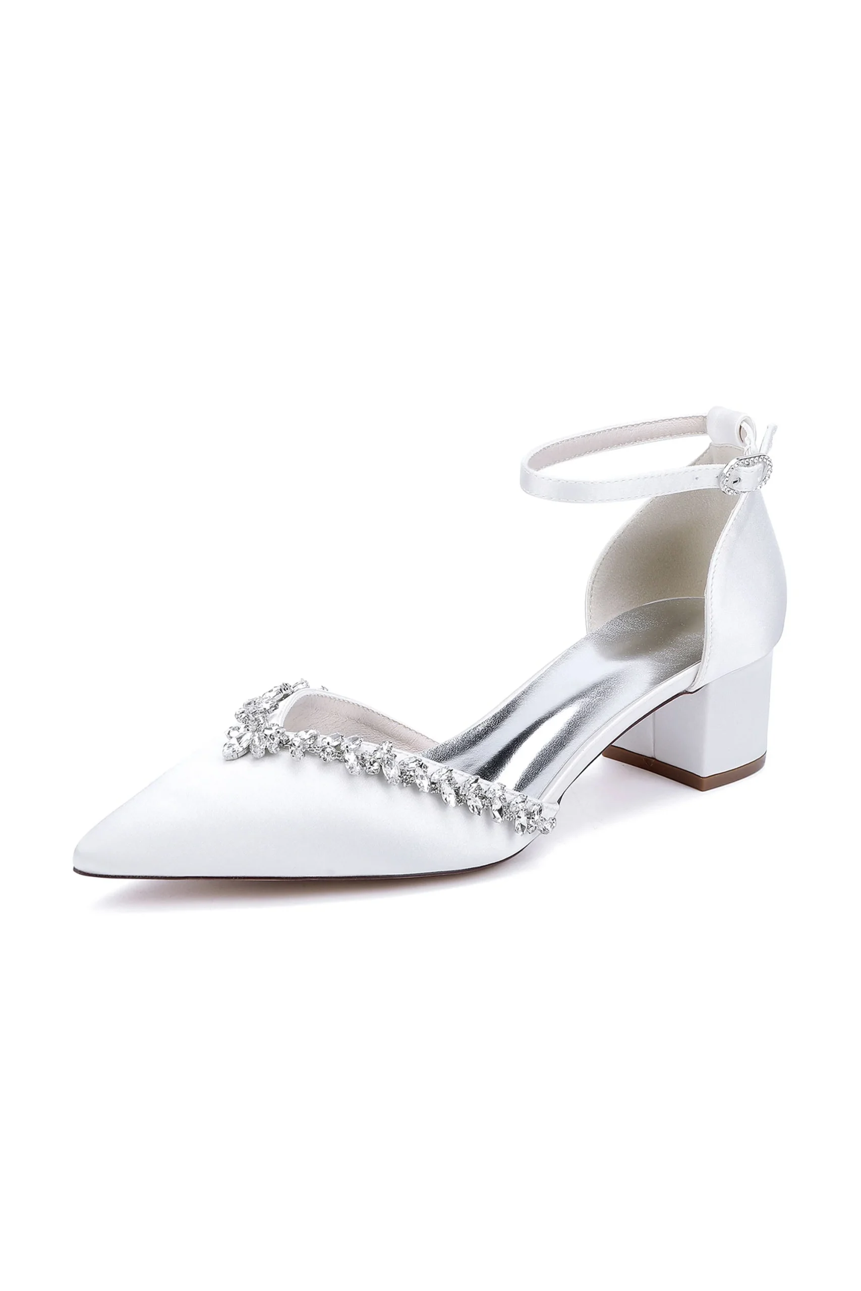 Escarpins chics à bout pointu avec cristaux et brides à boucle, talon large – Image 2