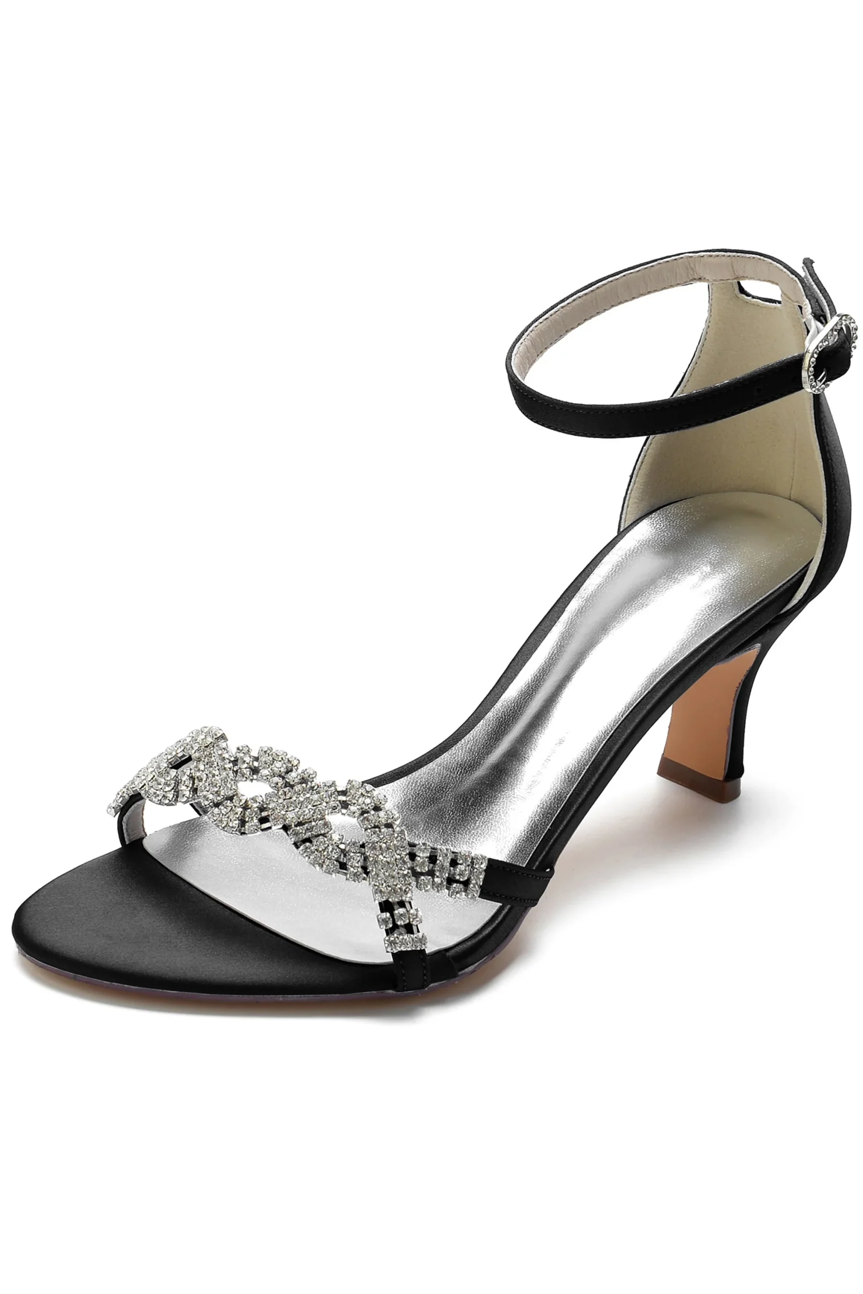 Chaussures à talons mi-hauts ondulés avec bout pointu en strass – Image 7