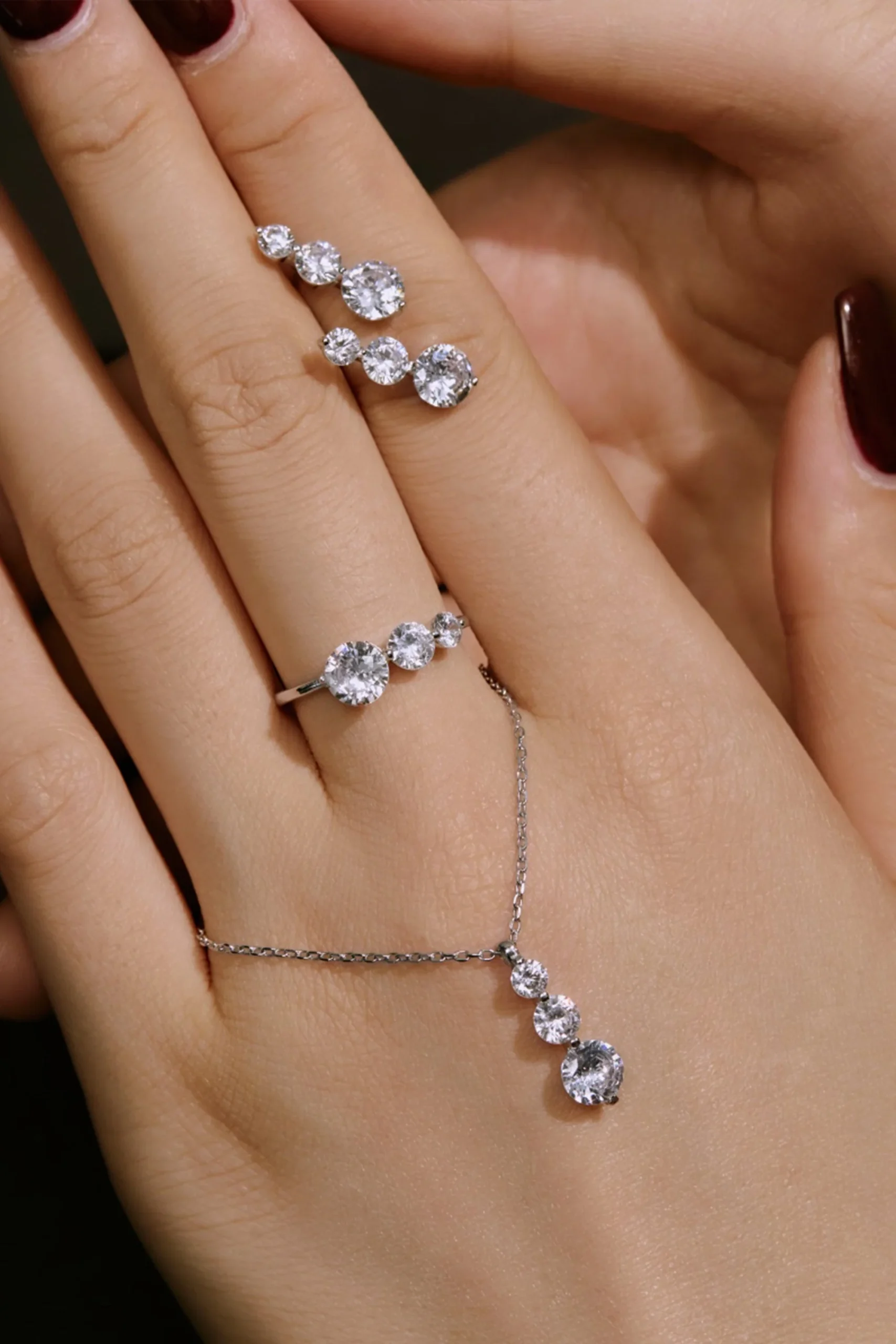 Bague en zircon à trois rondelles scintillantes en argent S925 – Image 4