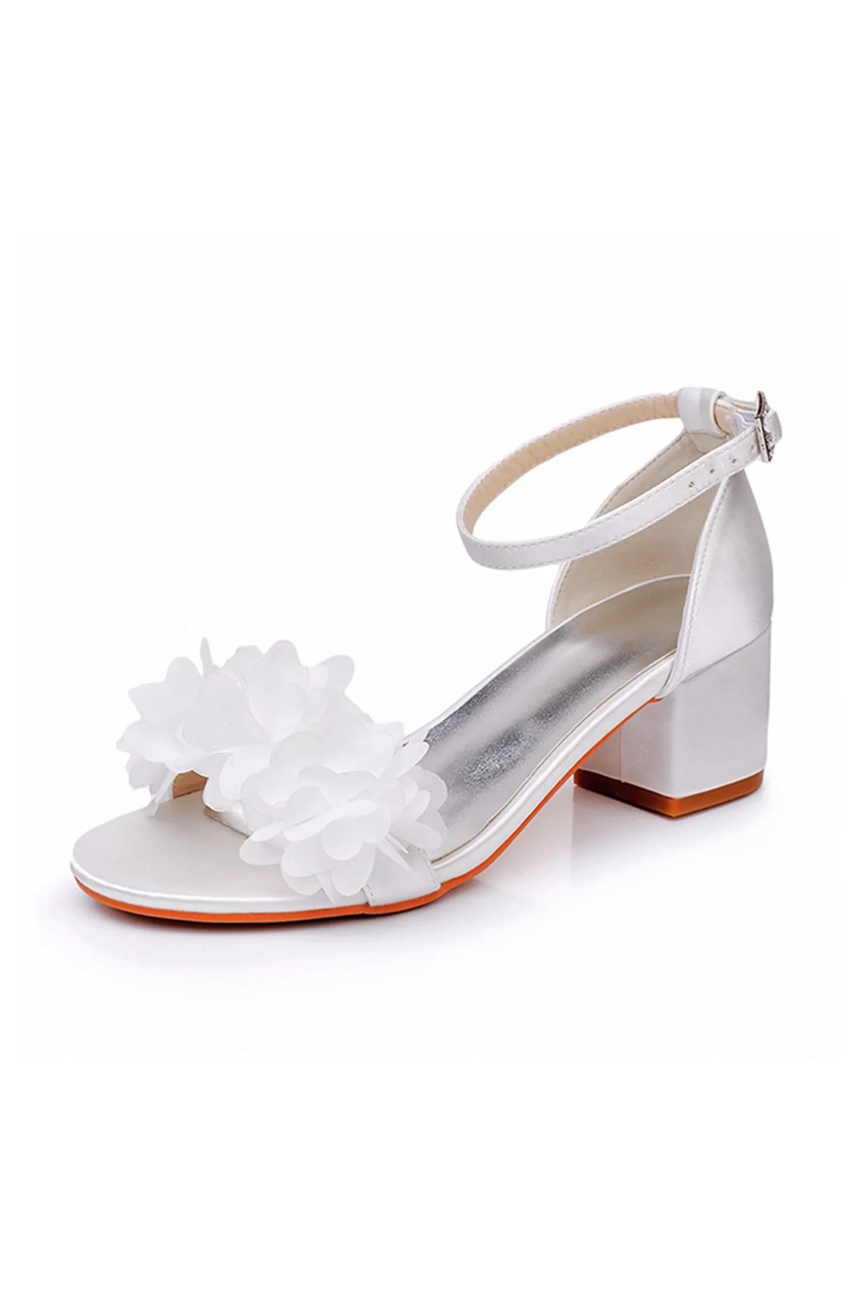 Sandales de mariée en satin à Tailles carrés et à fleurs – Image 6