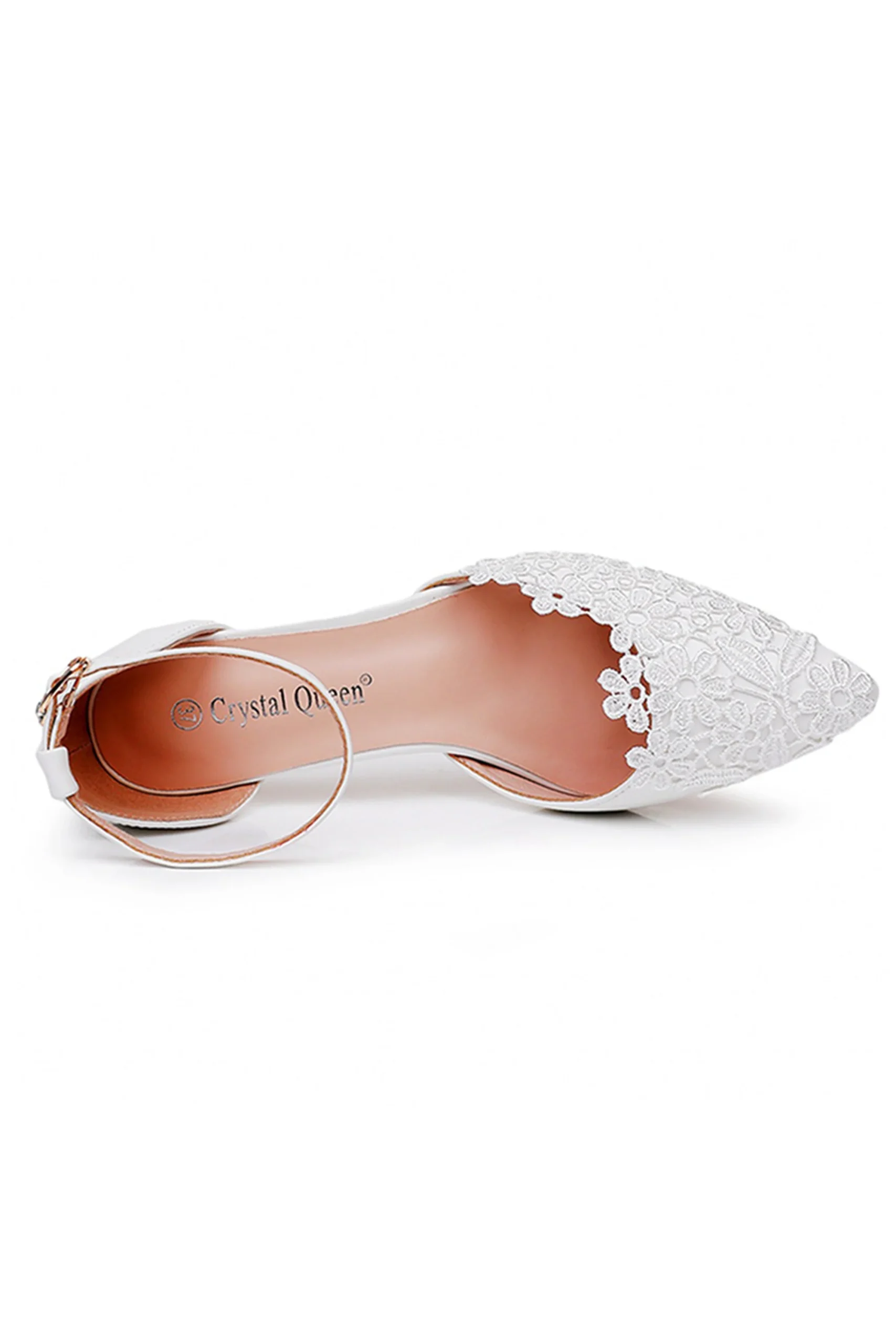Chaussures de mariage blanches à Tailles hauts en dentelle et bout pointu – Image 6