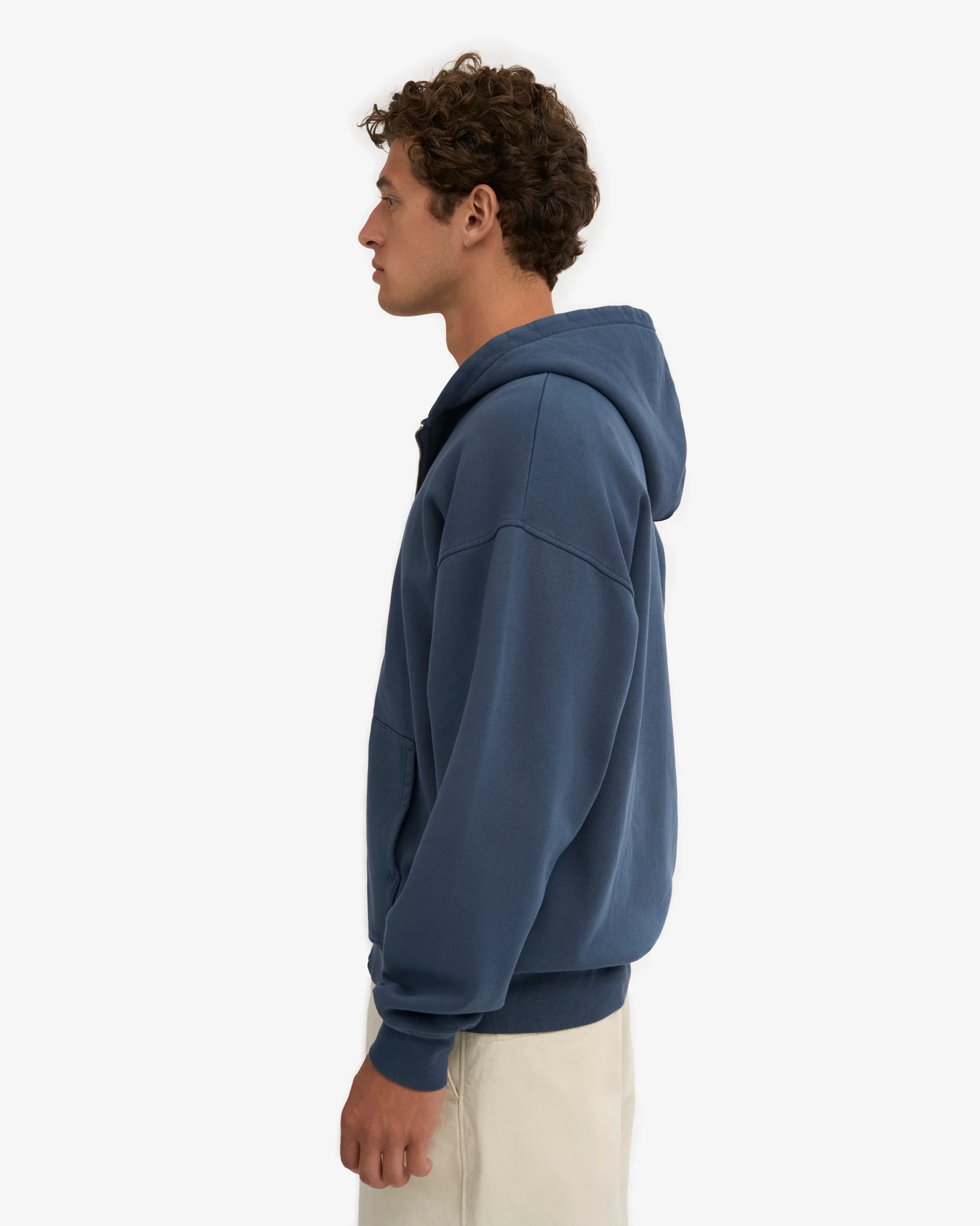 Organic Oversized Zip Hood - Petrol Blue – Image 3