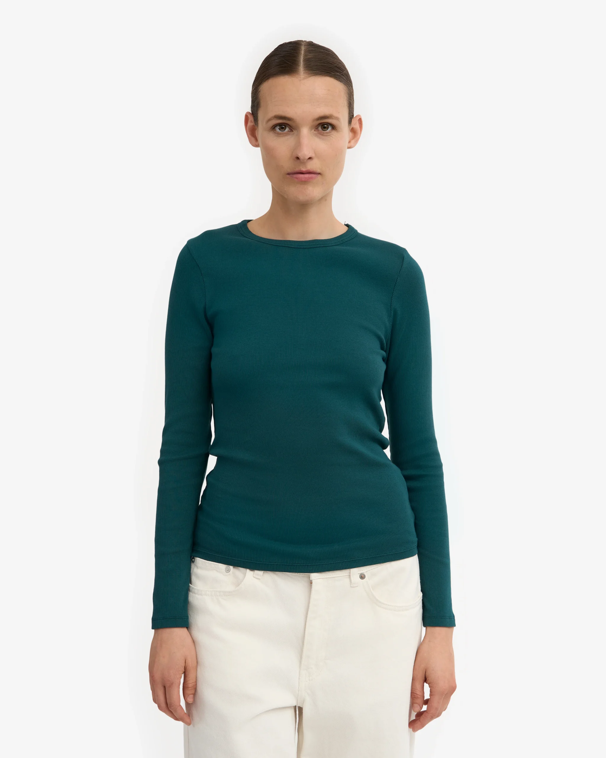 Women Organic Rib LS T-Shirt - Ocean Green – Image 2
