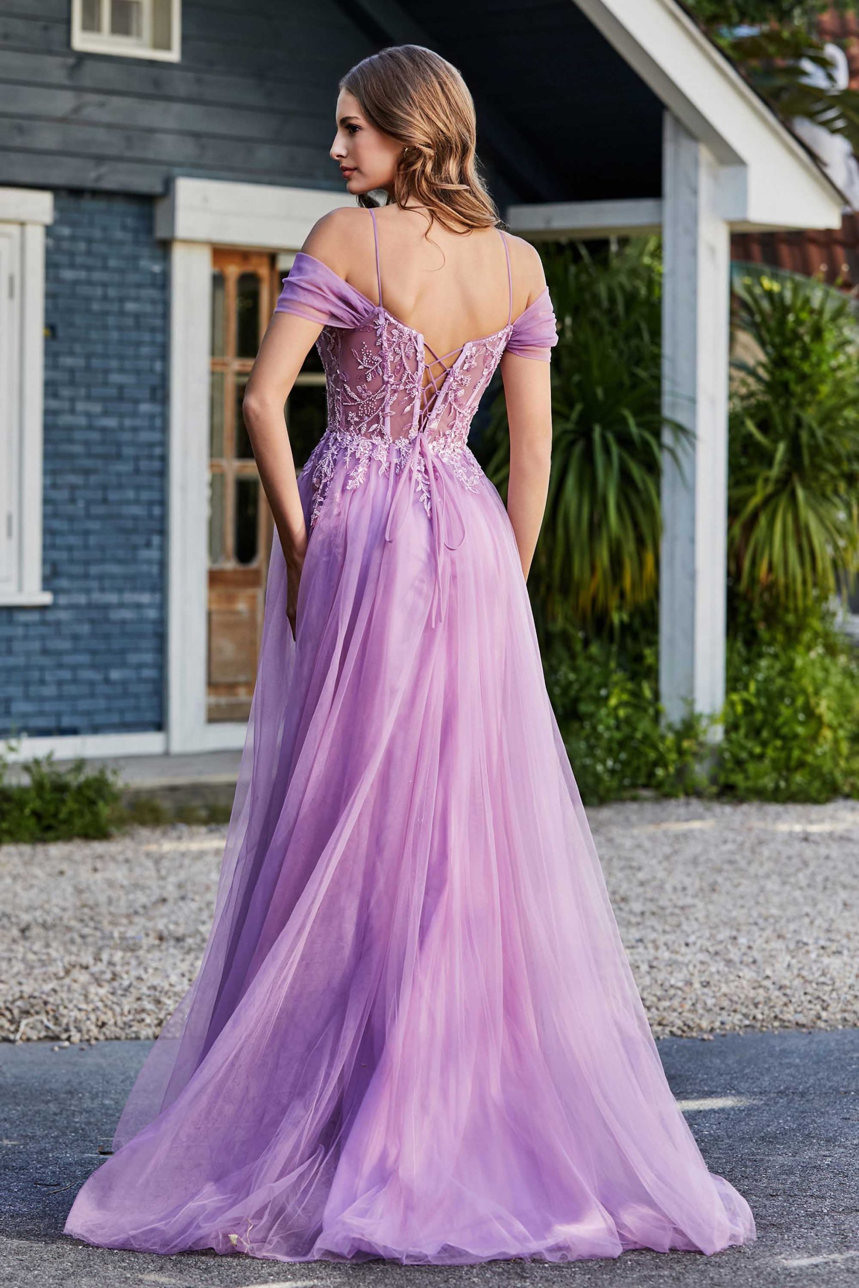Robe Appliquée à A-ligne en Tulle Hors de l'Épaule – Image 2