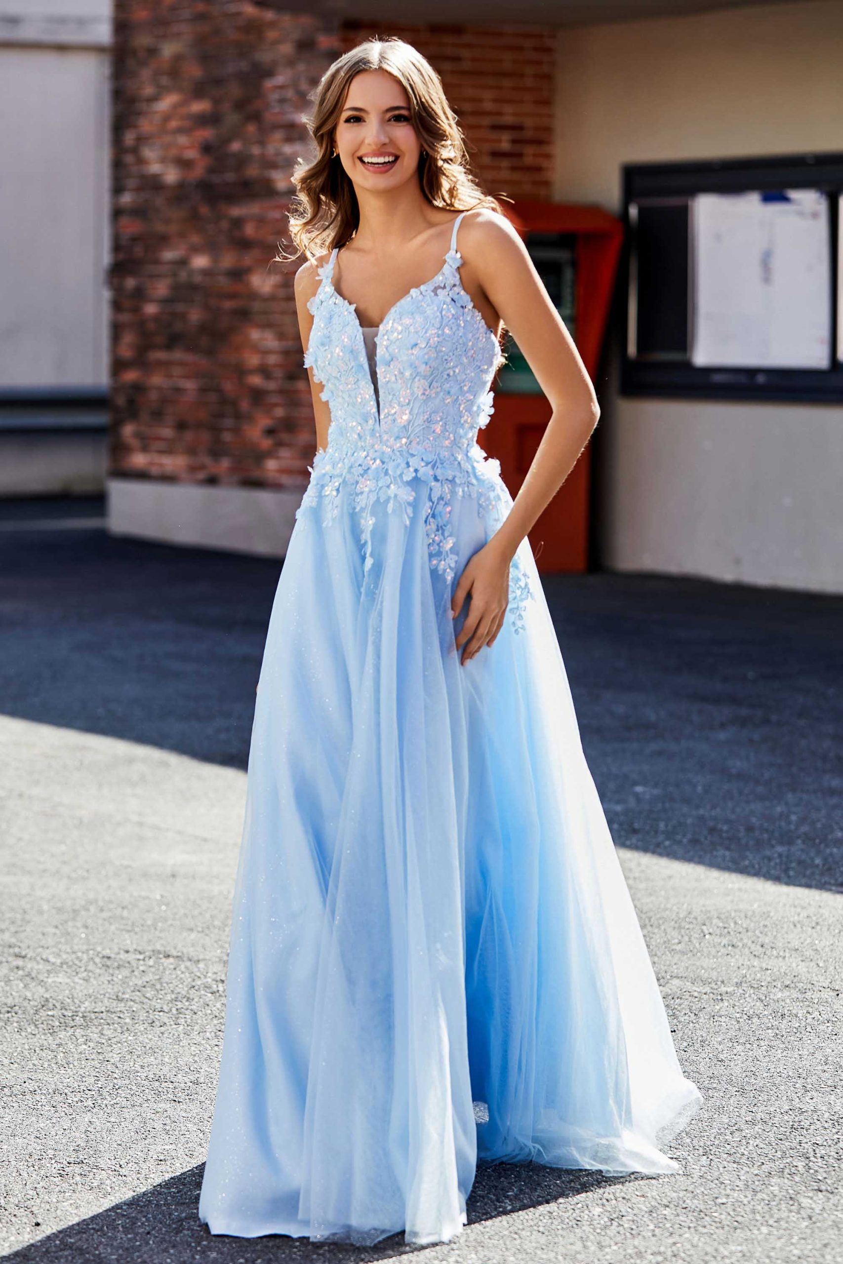 Robe de A-ligne en Tulle avec Appliques Florales – Image 3