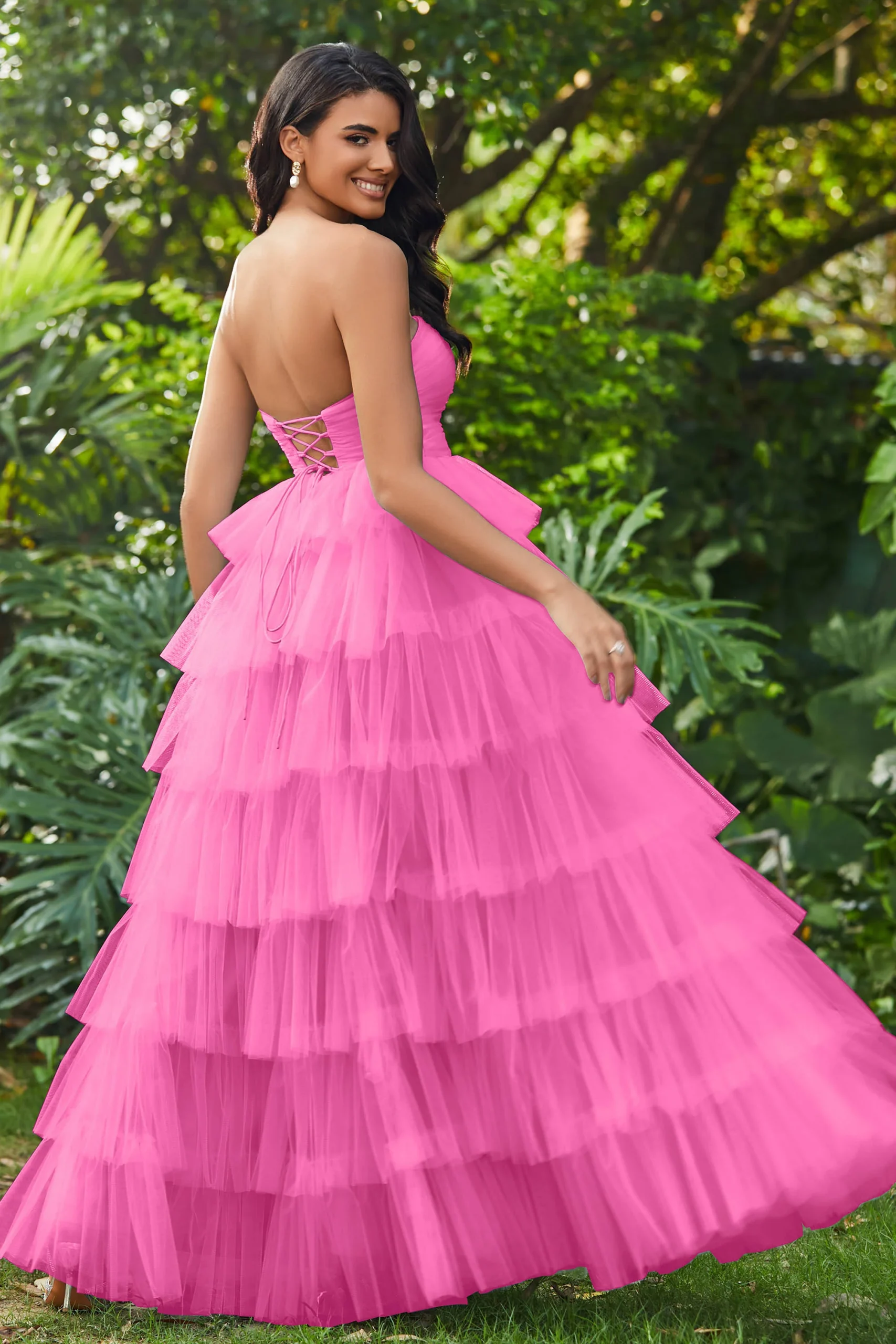 Robe en Tulle à A-ligne avec Volants Sans Bretelles – Image 9