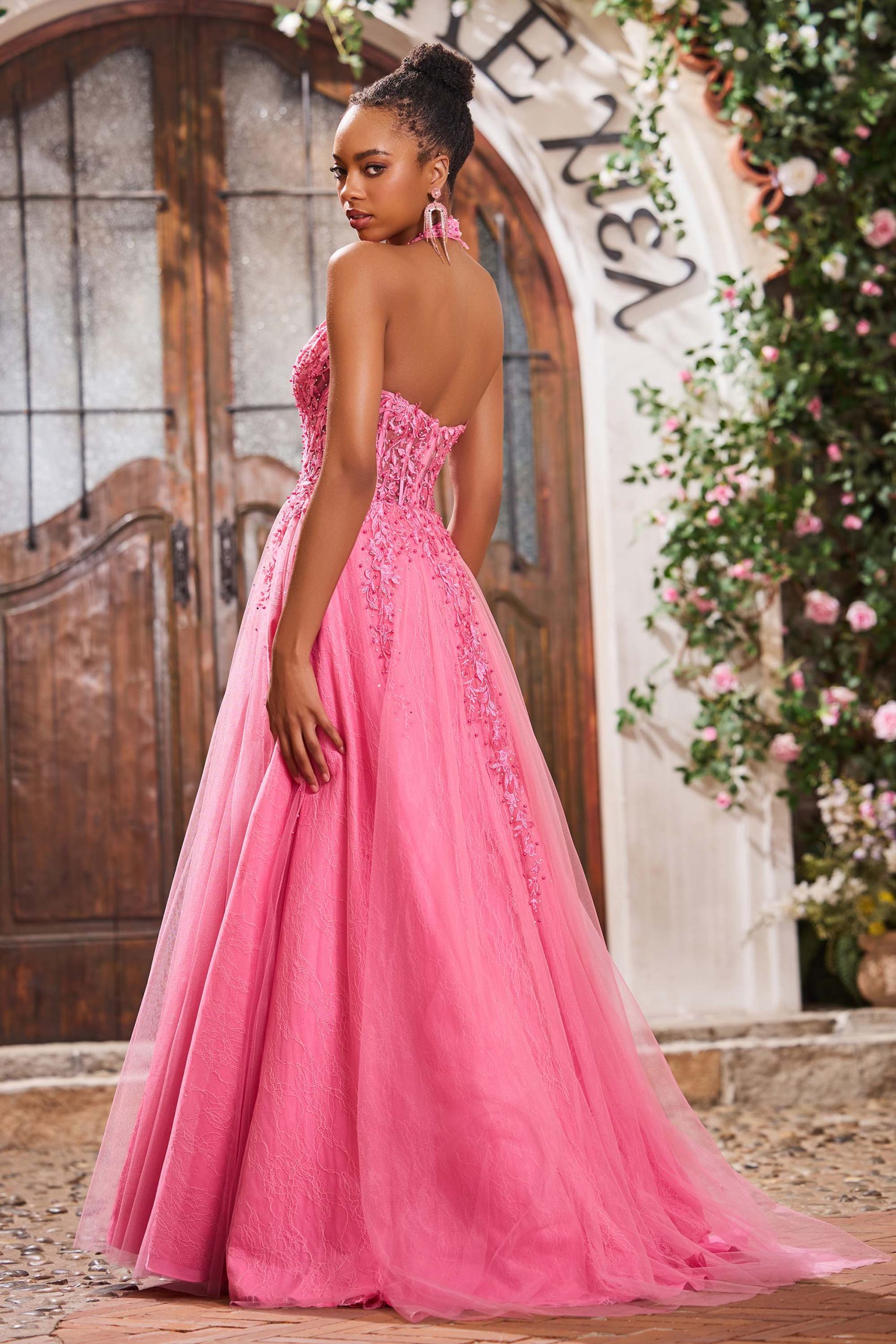 Robe Appliquée Perlée à A-ligne en Tulle avec Décolleté Licou – Image 2