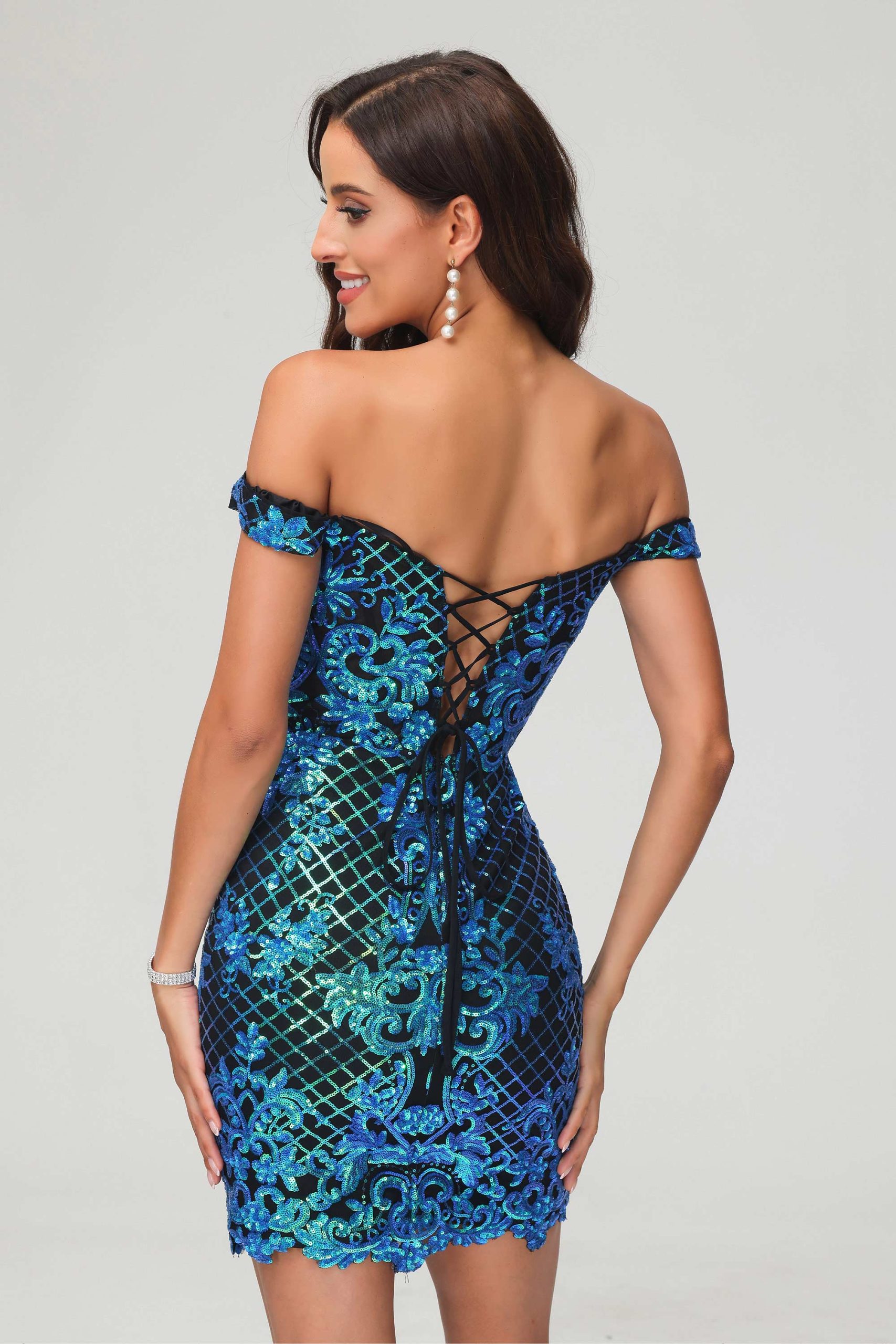Robe de Soirée Sexy Fourreau en Dentelle à Hors de l'Épaule – Image 2