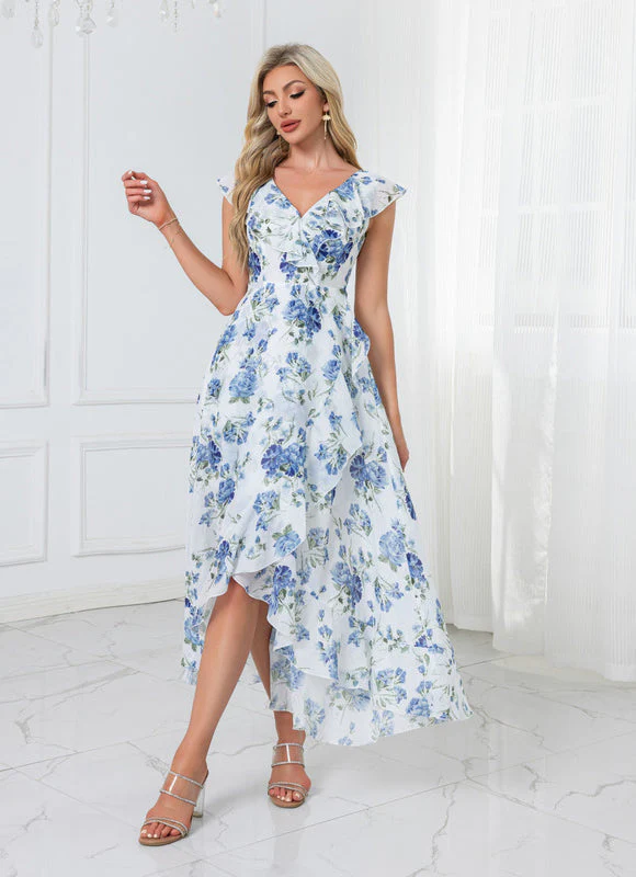 Robe Pastel Fleurie Col V Asymétrique – Image 6