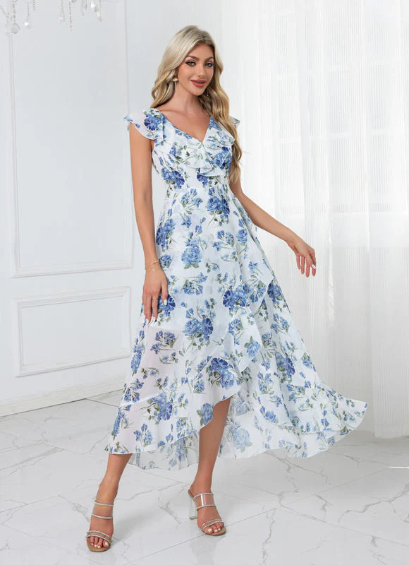 Robe Pastel Fleurie Col V Asymétrique – Image 5