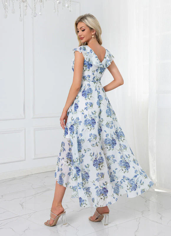 Robe Pastel Fleurie Col V Asymétrique – Image 3