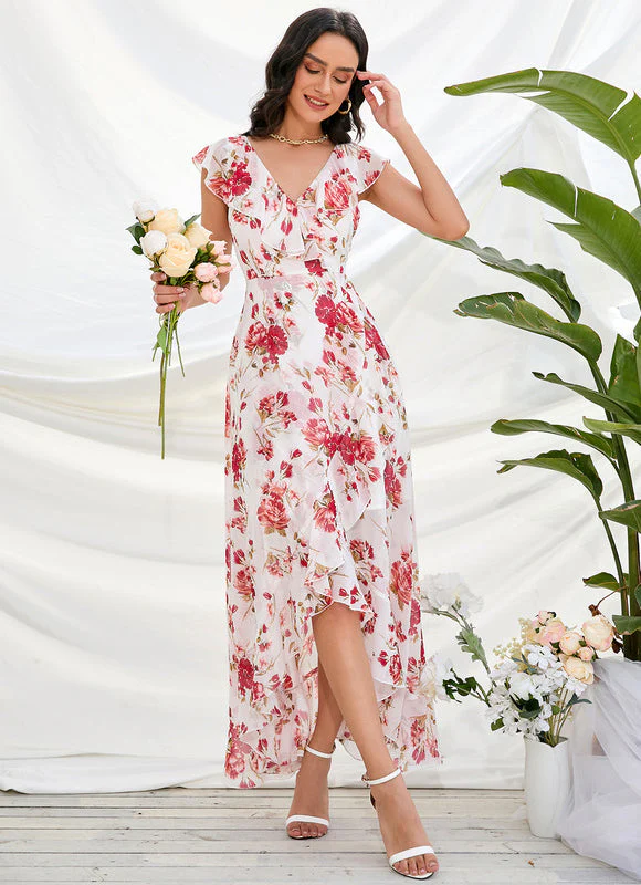 Robe Pastel Fleurie Col V Asymétrique – Image 2