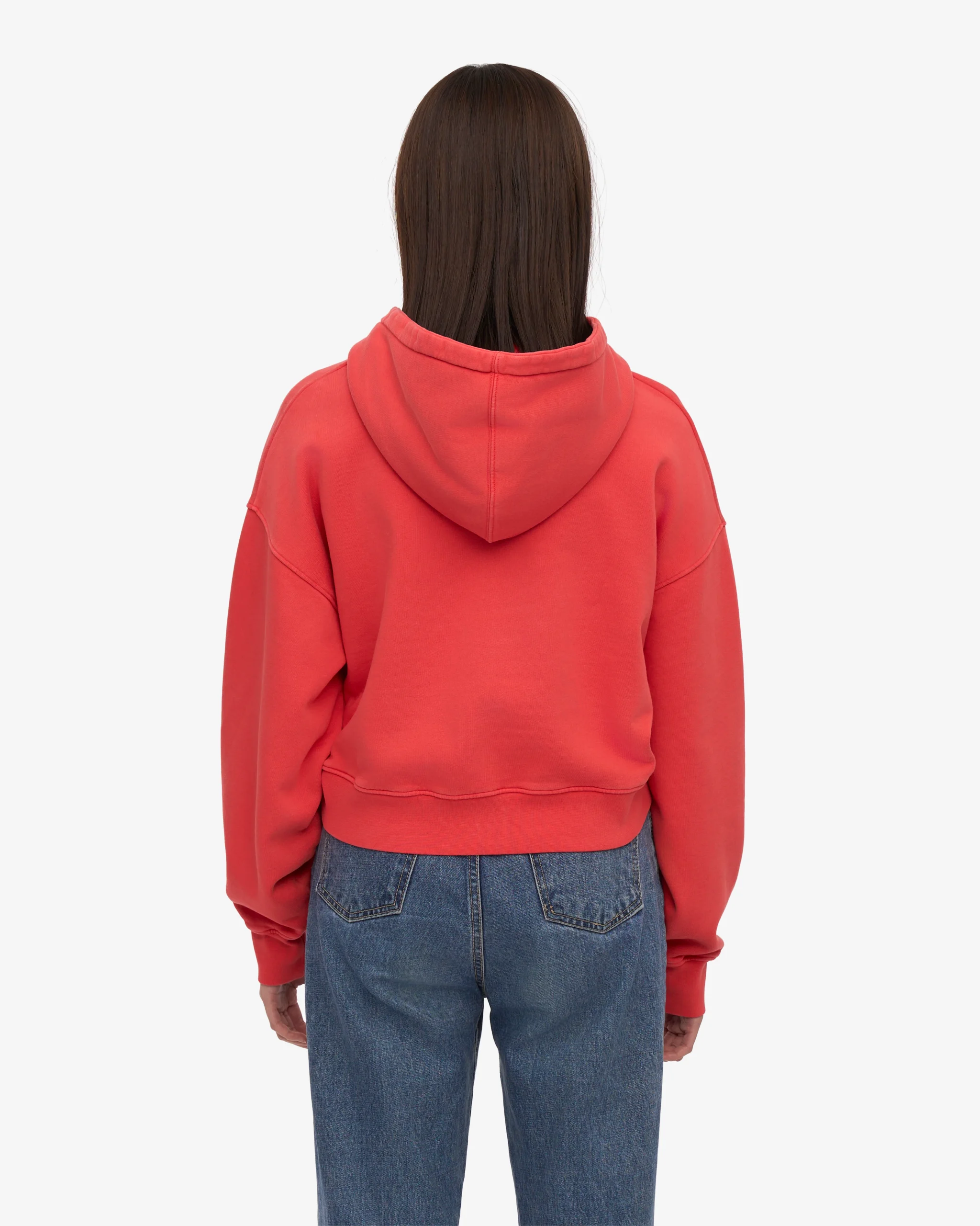 Organic Crop Zip Hood - Red Tangerine – Image 4