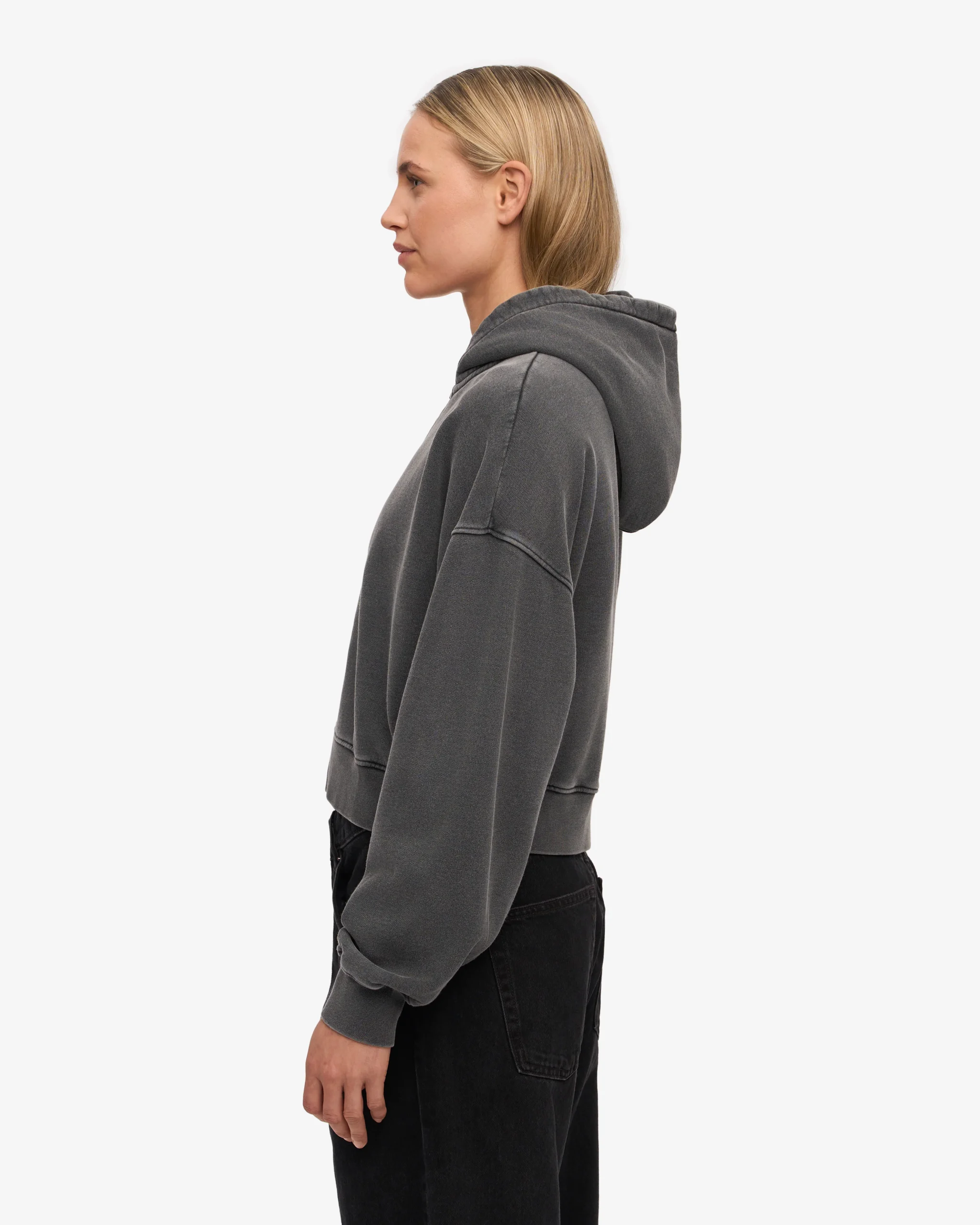 Organic Crop Zip Hood - Faded Black – Image 3