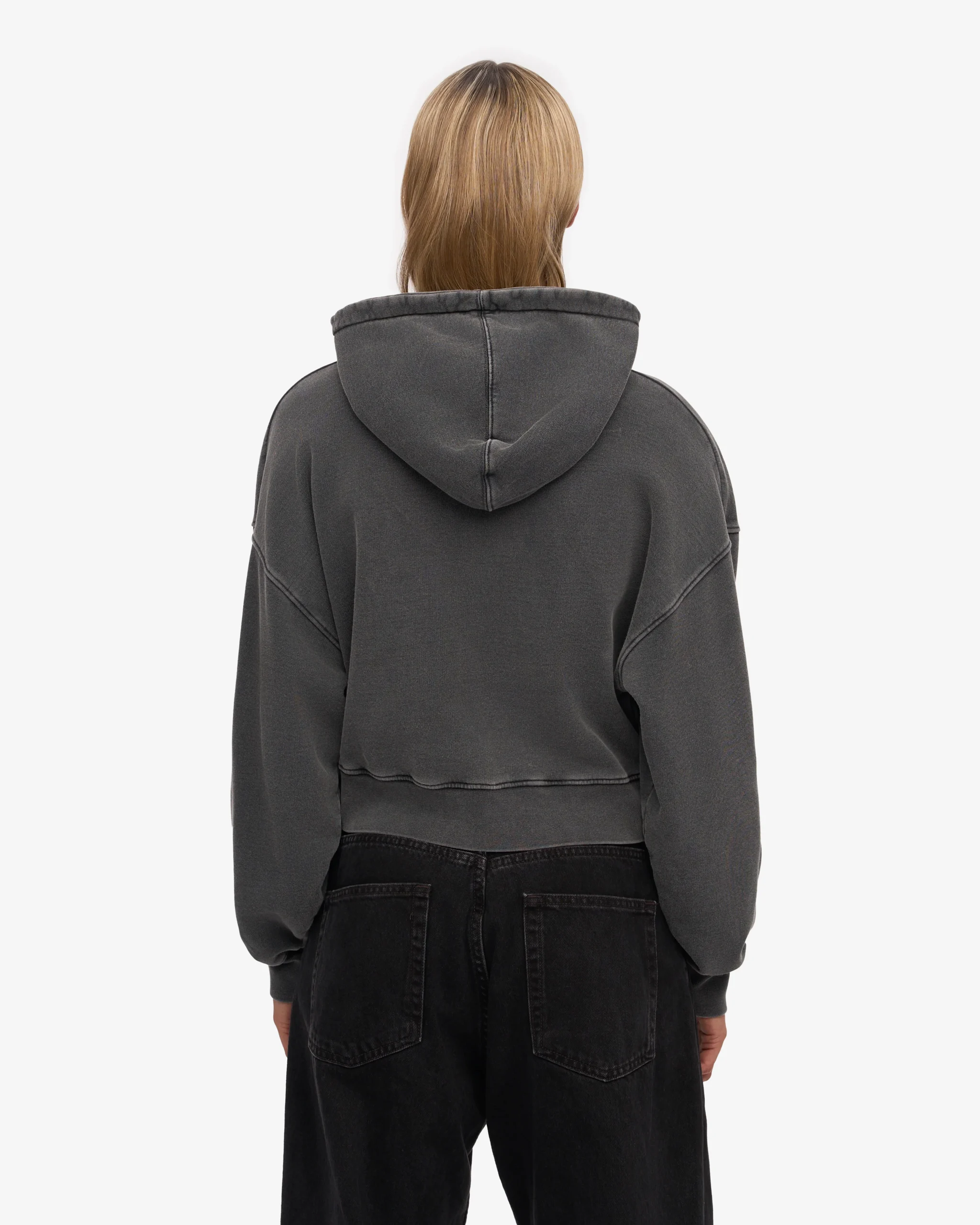 Organic Crop Zip Hood - Faded Black – Image 4