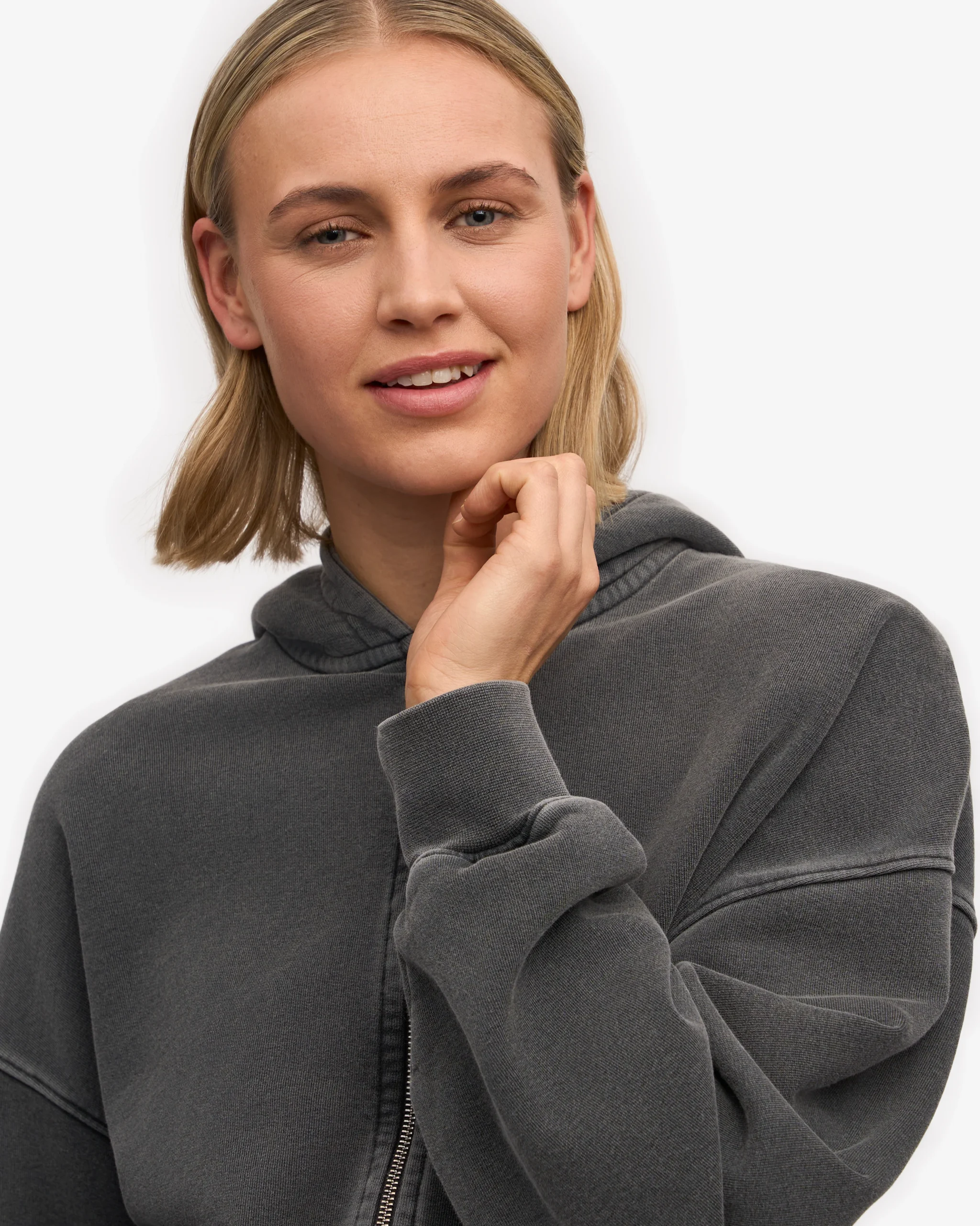 Organic Crop Zip Hood - Faded Black – Image 6